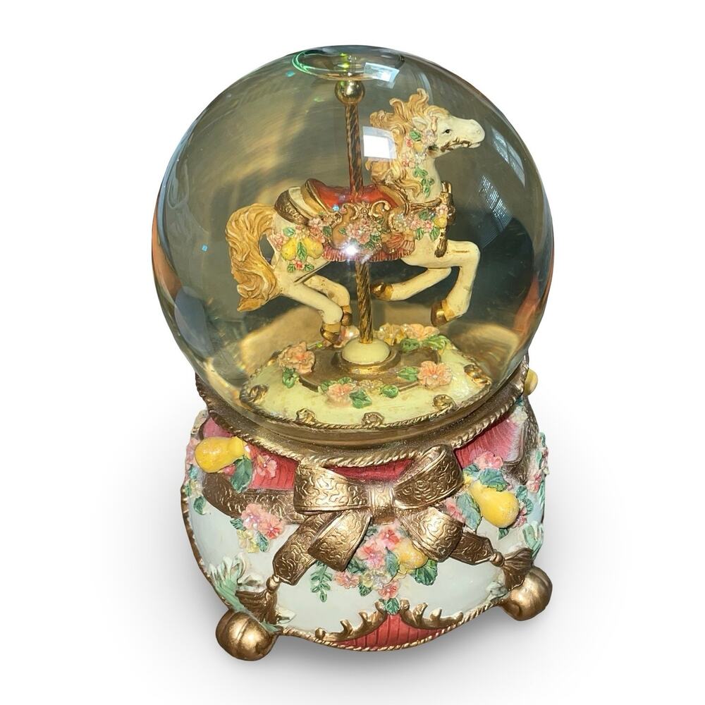 San Francisco Music Box Co Carousel Horse Snow Globe Rotating Waltz VINTAGE